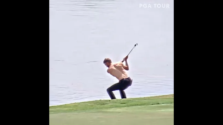 Kevin Doughertys eagle chip shot from the water fo...