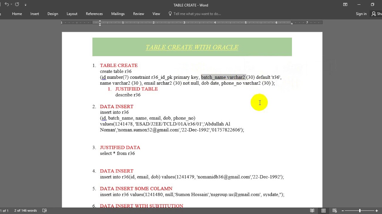 Oracle Database Table Create - YouTube