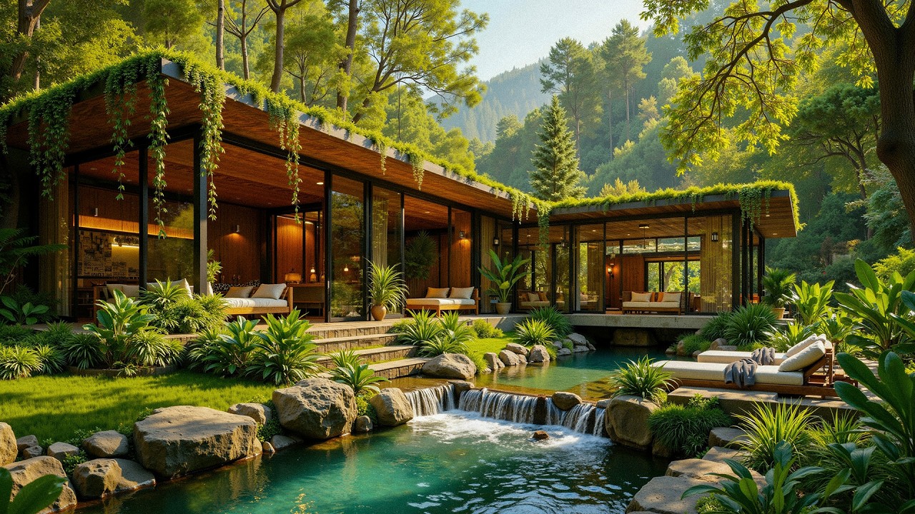 Tranquil Forest Waterfall Jazz Lounge - Elegant Outdoor Jazz Music with Nature Ambience for Study