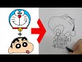 【ちょっとゆっくり】クレヨンしんちゃん + ドラえもん = ???描いてみた😍メイキング動画