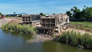 Expertise Operator Land Filling Big Machines Dozer Shantui Pushing & Dump Truck Unloading