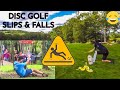 Disc golf fails  slipping tripping and falling  funny montage 