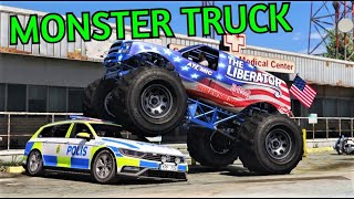 FLYR FRÅN POLISEN MED MONSTER TRUCK