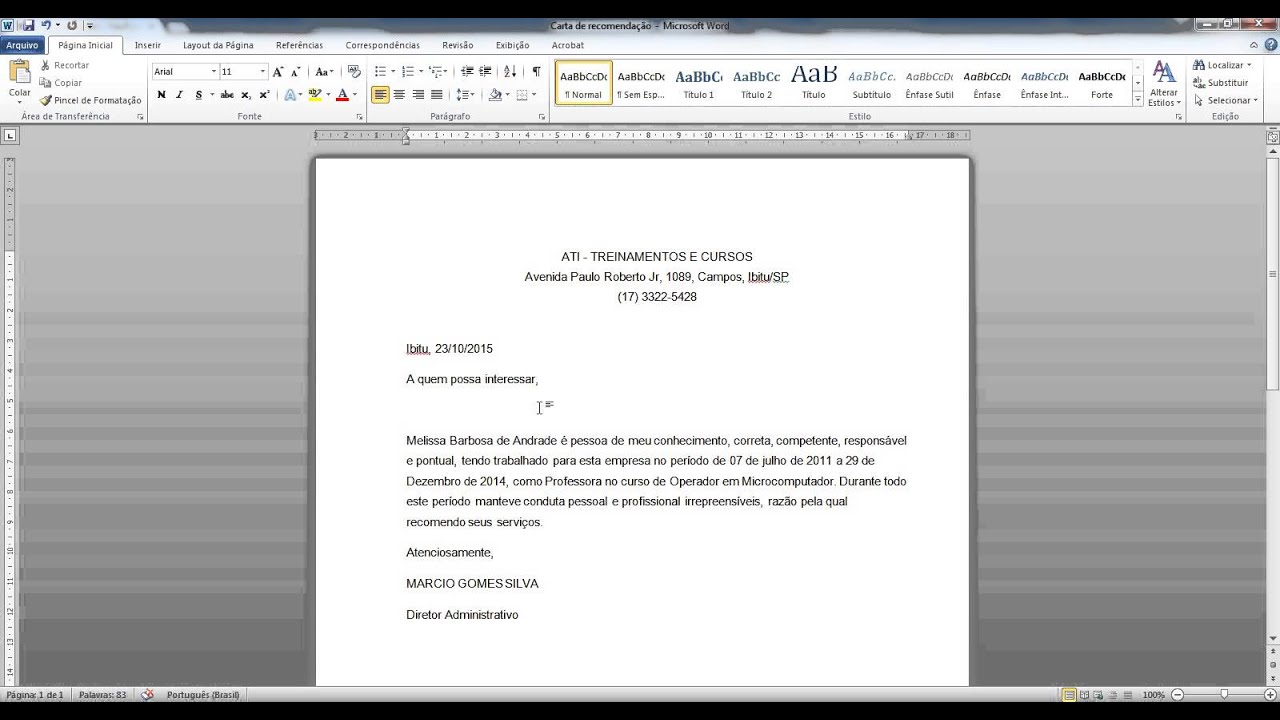 Word Carta de Recomendação - YouTube