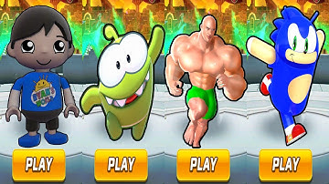 Tag with Ryan vs Sonic Dash vs Om Nom Run vs Muscle Rush - All Characters Unlocked Run Gameplay