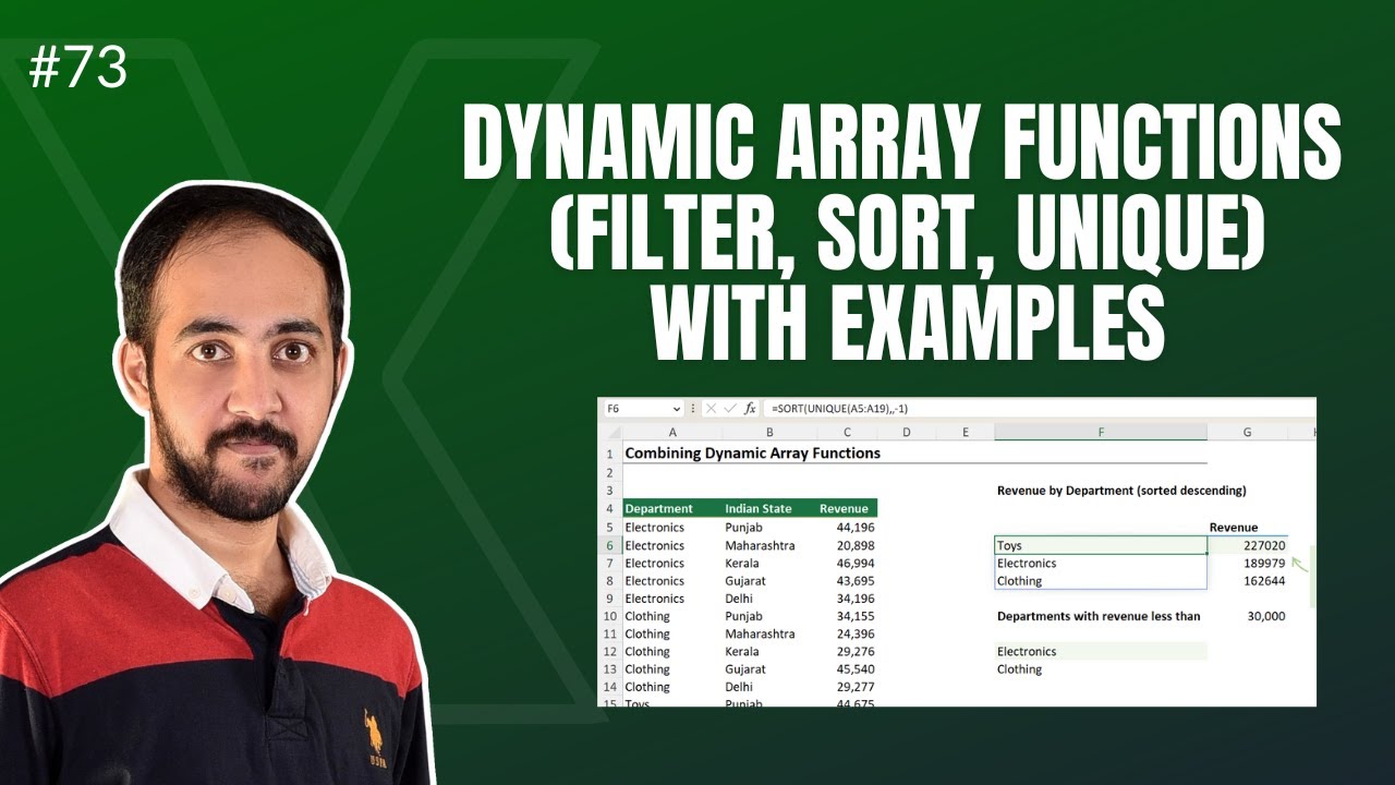 Dynamic Array Functions in Excel (FILTER, SORT, SORTBY, UNIQUE) | Shiva ...