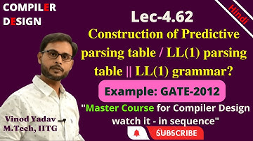 L4.62| GATE-2012:LL(1) Parsing Table | Check whether a Grammar is LL(1) or Not | Predictive Parsing