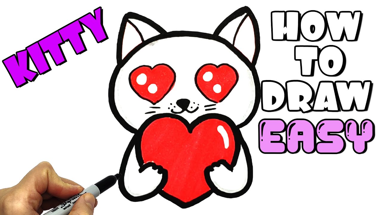 How to draw easy a Cute Cat with a Heart. Easy Drawing and coloring