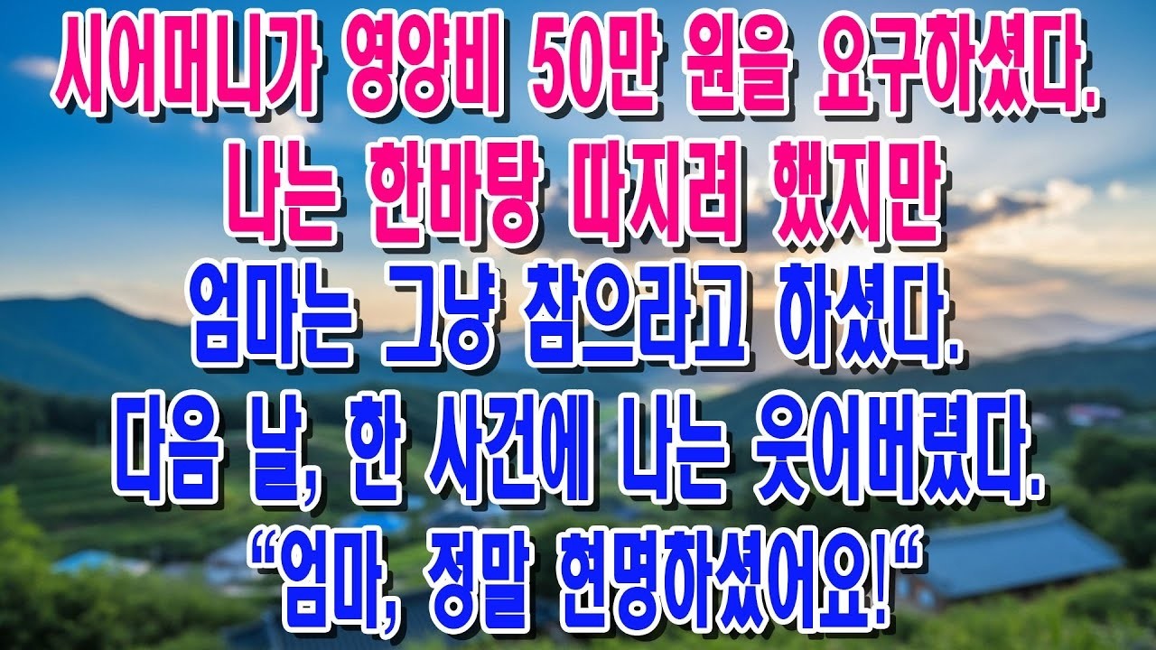한글  막장 시댁 에어컨 감기 걸린 시어머니 병원비로 5천만원 달라는 남편   결국 제 뺨을 때리더군요