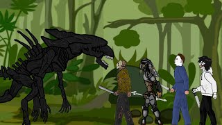 Alien Queen Vs Predator, Jason Voorhees, Michael, Jeff - Drawing Cartoon 2