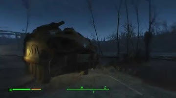 Fallout 4 : Brotherhood Vertibird attacks a supermutant encampment