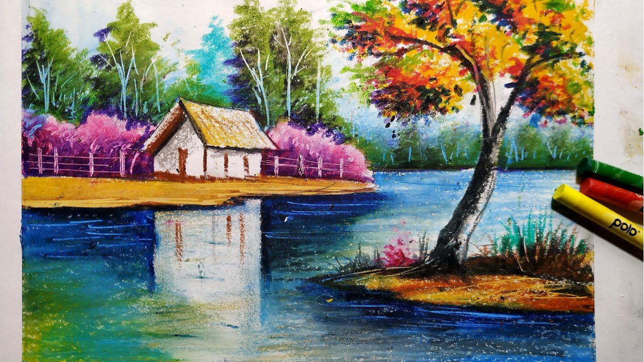 easy oil pastel scenery drawing for beginners /step by step,how to ...