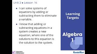 Algebra 1 Unit 2 Lesson 14 Solving Systems by Elimination (Part 1)