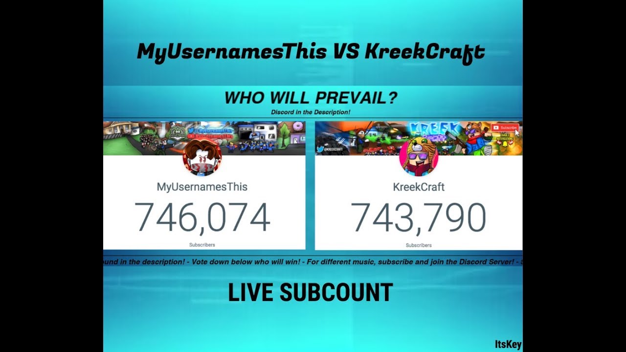 Myusernamesthis Vs Kreekcraft Live Subcount Who Will Prevail
