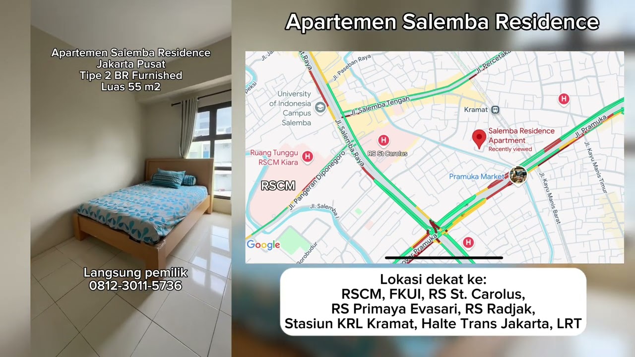 DISEWAKAN & DIJUAL APARTEMEN SALEMBA RESIDENCE 2BR FURNISHED JAKARTA PUSAT DEKAT RSCM FKUI