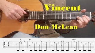 Video thumbnail of "Vincent (Starry Starry Night) - Don McLean -  Easy Fingerstyle guitar with tabs"