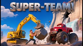 Bagger und Monster-Truck Lied für Kinder 🚚 | Das Super-Team rettet den Staudamm! Kinderlieder
