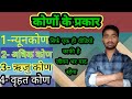 math ➖ कोणो के प्रकार ( परिभाषा सरल शब्दों में)कोण कितने प्रकार के होते है