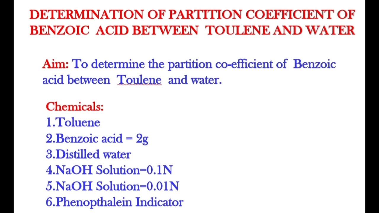 Distribution of Benzoic acid between Toluene and WaterPartition coefficient of Benzoic acid
