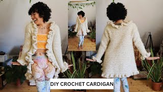 EASY Crochet Cardigan tutorial with ruffle/A STEP BY STEP tutorial BEGINNER friendly