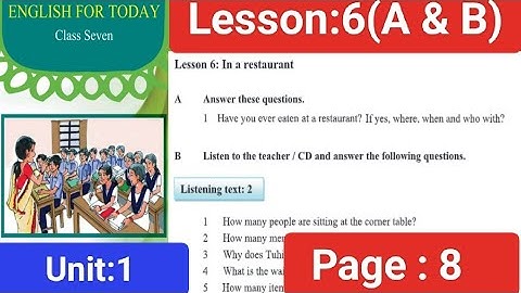 English book class 7,2025, unit 1, Lesson 6(A & B), Page : 8(In a restaurant)৭ম শ্রেণি ইংরেজি পেজ ৮