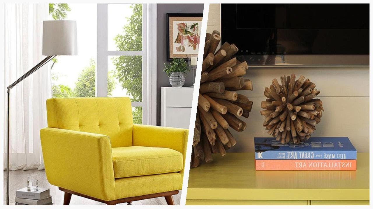 75 Mid-century Modern Yellow Family Room Design Ideas You'll Love ☆