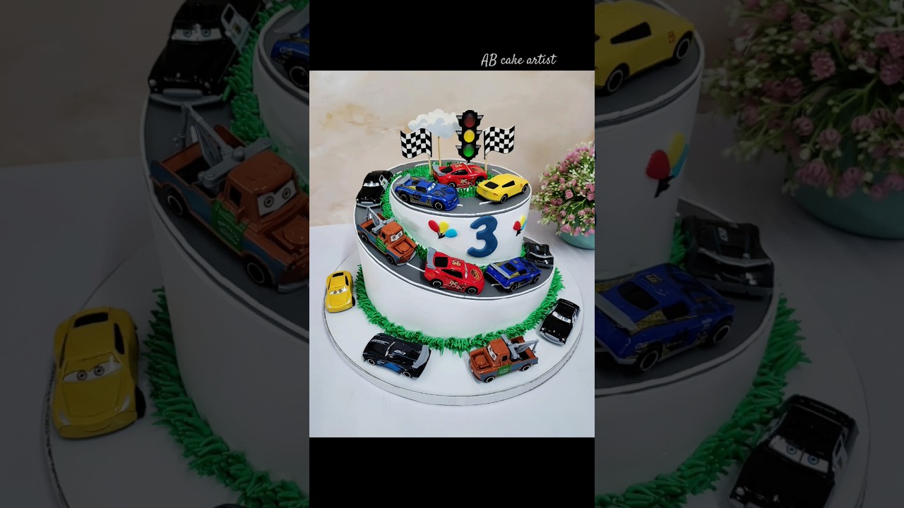 car theme cake decorating idea/easy cake 