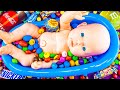 Satisfying Video | Mixing All My Candy in Rainbow Bathtub With M&M’s Slime & Skittles Cutting ASMR