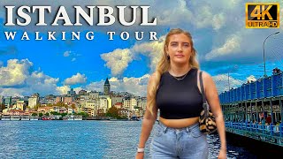 Istanbul Turkey Galata Bridge, Eminonu Beach Walking Tour 4K