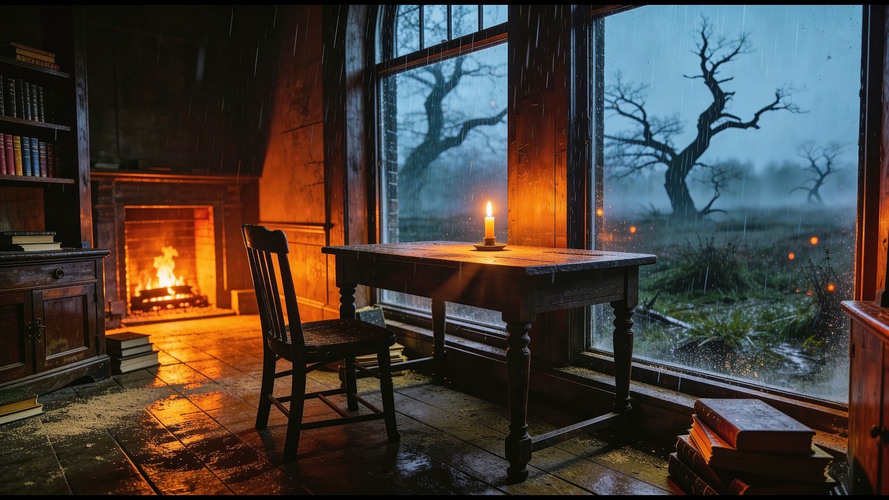 A War Between Fire and Rain | Dark Academia Music with Rain & Fire (1 Hour)