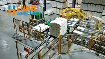 Hennopack 50kg bag Palletising system up to 1200 bags per hour with a FANUC robot M-410iC/315