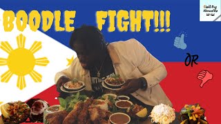 Trying Filipino food for the first time-Part 3 Boodle Fight! Lechon, Lumpia Shangai, Tortang Talong