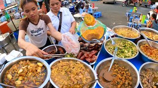 Cambodian street food at Orussey market - So Yummy plenty Khmer food, Soups, & Grilled fish