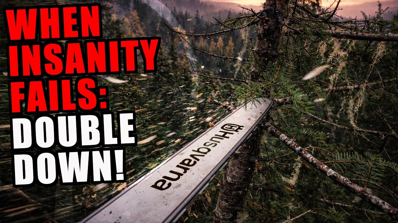 Can A Logger Cut Trees with a Chainsaw STRAPPED to the end of a 40-Foot Log? PLAN B!! Episode #51