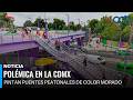 Polémica en la CDMX: Pintan puentes peatonales de color morado