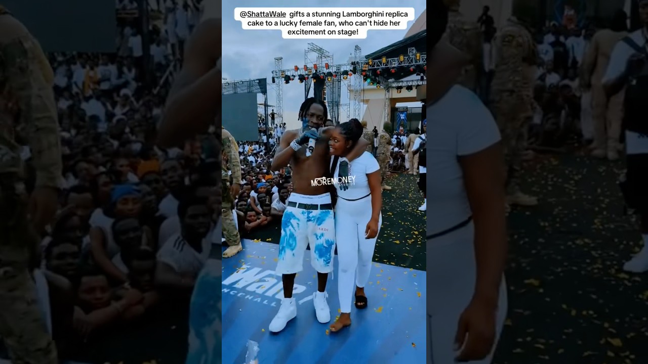 The Moment Shatta Wale Called A Female Fan On Stage To Take her Lamborghini Birthday Cake
