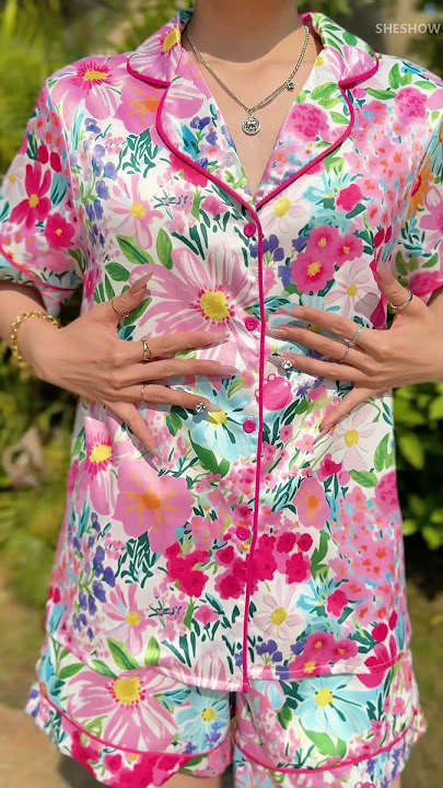 Floral Satin Pajama Set For Women - SheShow.com #fashion #pajamaday #pajamas #flowers #giftideas