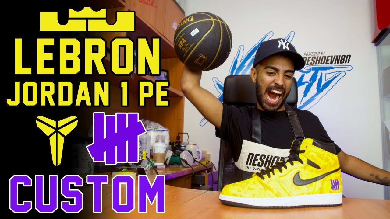 Lebron Jordan 1 Lakers PE Custom based on Undefeated x Kobe 1 - YouTube