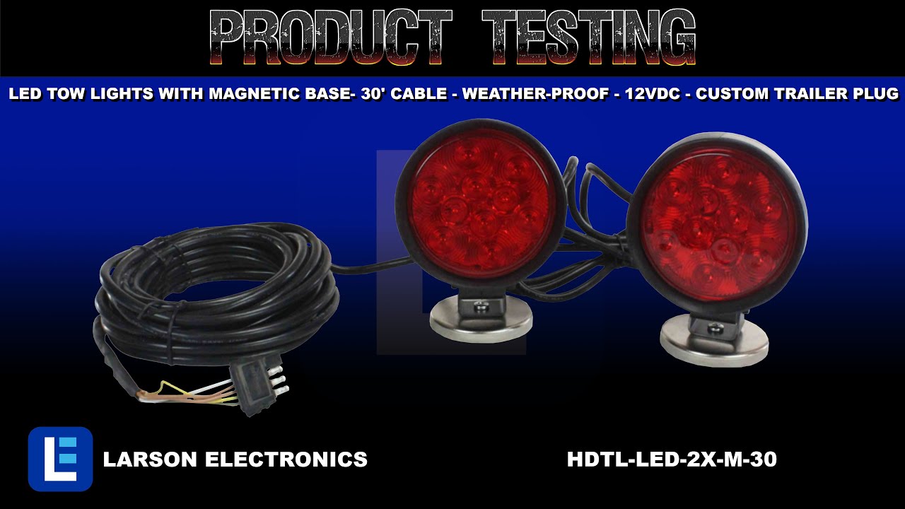 LED Tow Lights With Magnetic Base- 30 cable Custom Trailer Plug -Red-7-Pin Flat Weather-Proof 12VDC 