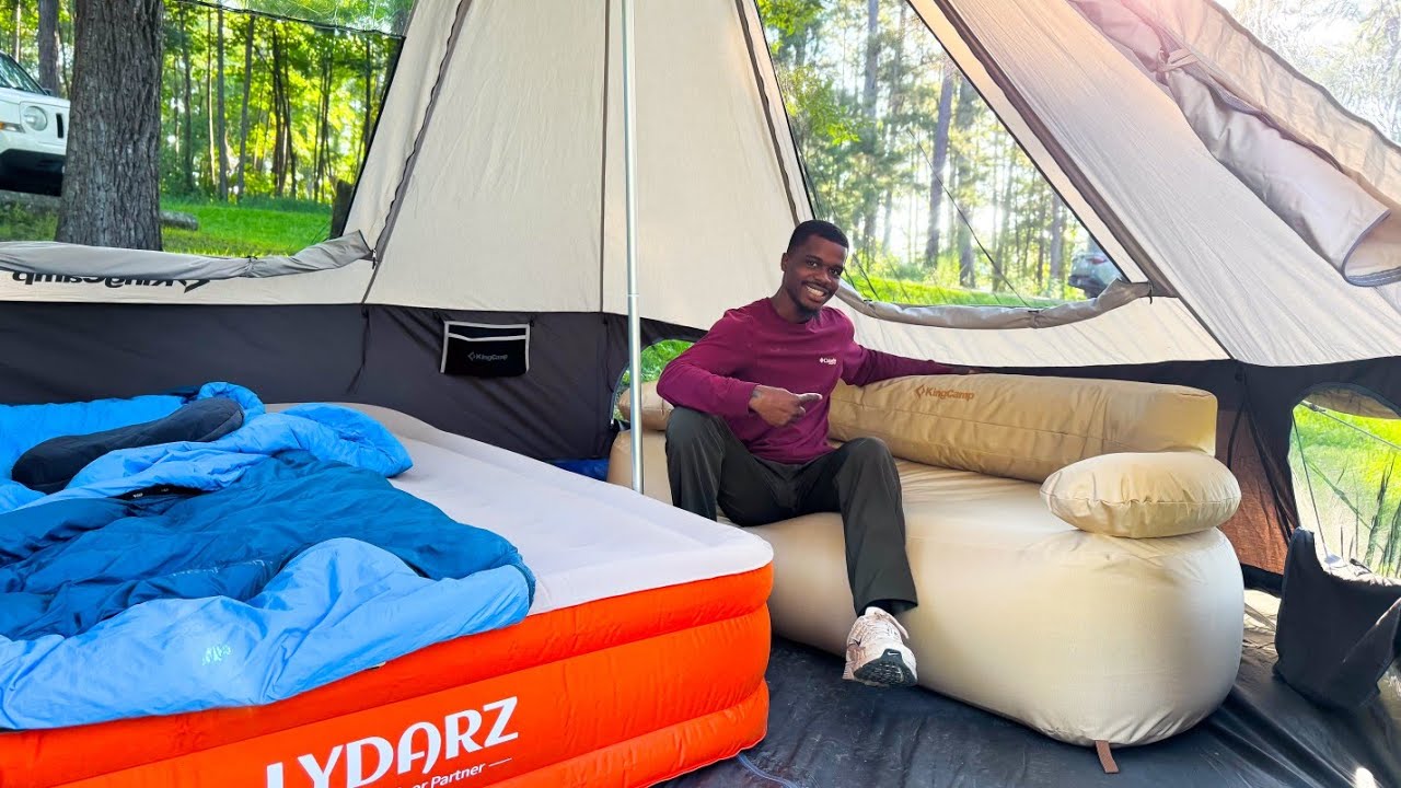 LUXURY Camping In A Huge Tent + New Furniture !!