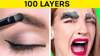 100 LAYERS CHALLENGE || Ultimate 1000 Layers Of Food, Makeup, Clothes, Nails By 123 GO Like!