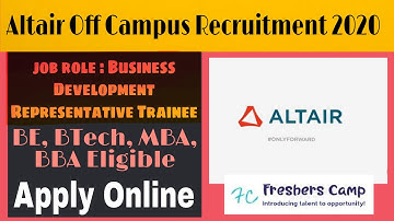 Altair Off Campus Recruitment 2020 | for Trainee | B.E/B.Tech/MBA/BBA | Apply Online