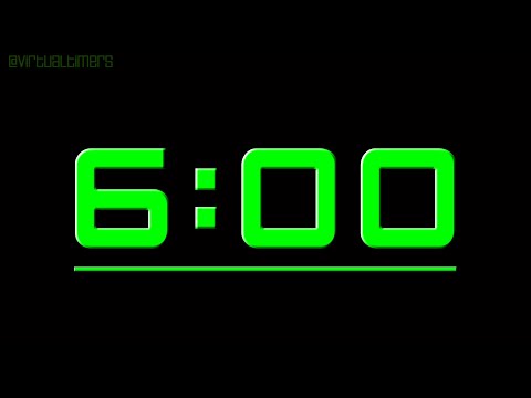 6 Minutes Countdown Timer - Green Embossed with Alarm, Time Markers and Progress Bar.