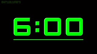 6 Minutes Countdown Timer - Green Embossed with Alarm, Time Markers and Progress Bar.