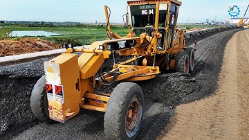 Grader Making New Roads By CAT Grader Spreading Gravel Operation Skills Grading Activities
