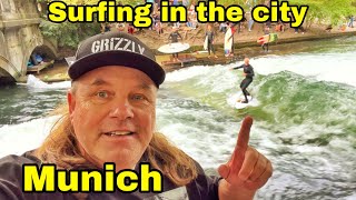Surfing in the middle of Munich // Isar Eisbach River surfing 2023