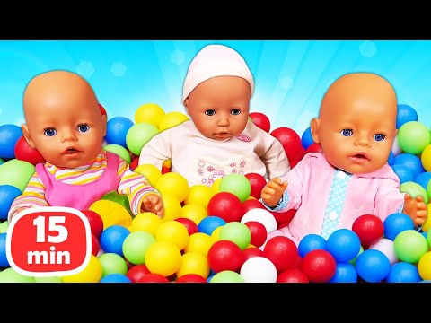 Три куклы Беби Бон играют в бассейне с шариками! Весёлые игры для девочек с Baby Born