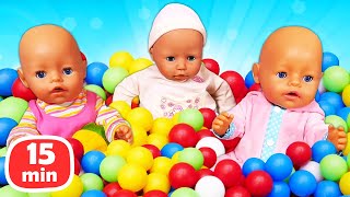 Три куклы Беби Бон играют в бассейне с шариками! Весёлые игры для девочек с Baby Born