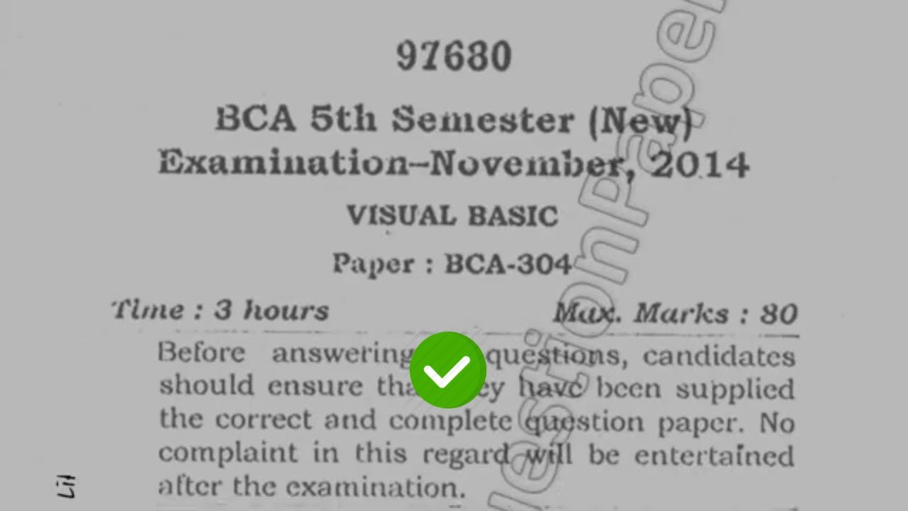 2014 Mdu BCA 5th Sem Visual Basic Question Paper #MduQuestionPaper ...