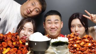 리얼먹방)ASMR MUKBANG 킹기훈 퀸가현을 바이러스에 감염시킨 후 먹는 지코바 먹방 feat(도아) Spicy Gcova Chicken EATING SOUND